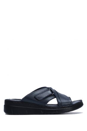 YIP780 Kifidis Handmade Kadın Deri Terlik 35-41 - BT Lacivert/Navy