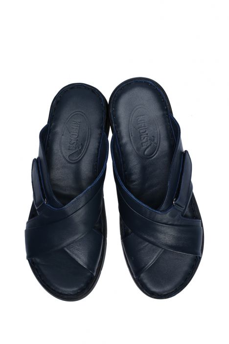YIP780 Kifidis Handmade Kadın Deri Terlik 35-41 - BT Lacivert/Navy