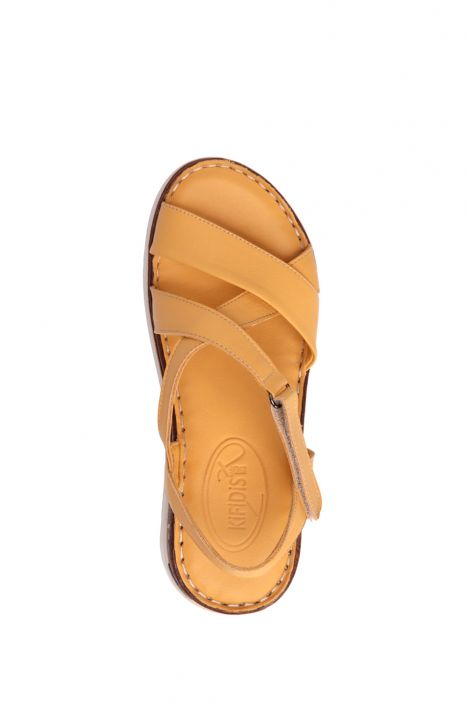 YIP783 Kifidis Handmade Kadın Deri Sandalet 35-41 - BT Hardal/Mustard