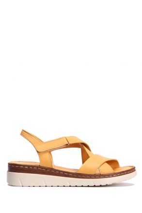 YIP783 Kifidis Handmade Kadın Deri Sandalet 35-41 - BT Hardal/Mustard