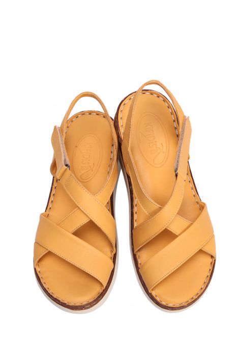 YIP783 Kifidis Handmade Kadın Deri Sandalet 35-41 - BT Hardal/Mustard