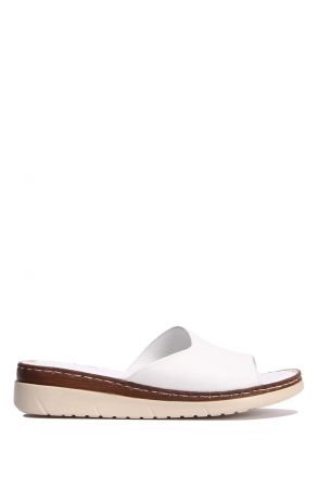 YIP811 Kifidis Handmade Kadın Deri Terlik 35-41 - BT Beyaz/White