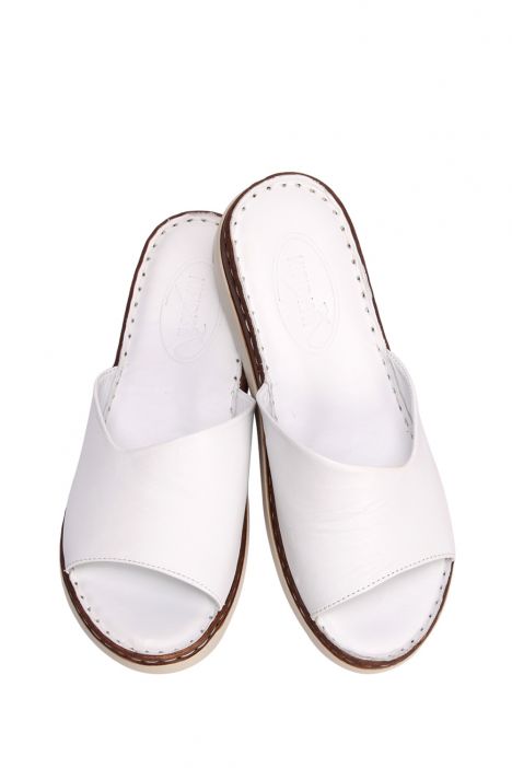 YIP811 Kifidis Handmade Kadın Deri Terlik 35-41 - BT Beyaz/White