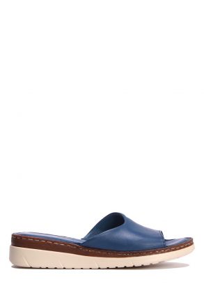 YIP811 Kifidis Handmade Kadın Deri Terlik 35-41 - BT Kot Mavi/Blue