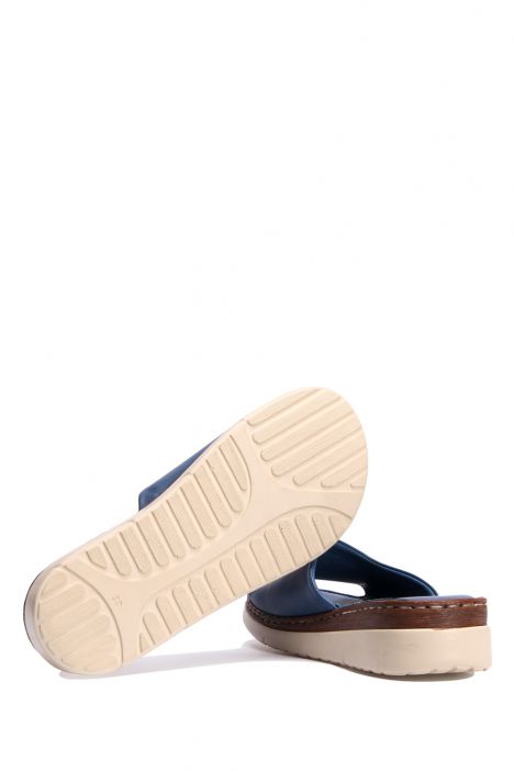 YIP811 Kifidis Handmade Kadın Deri Terlik 35-41 - BT Kot Mavi/Blue