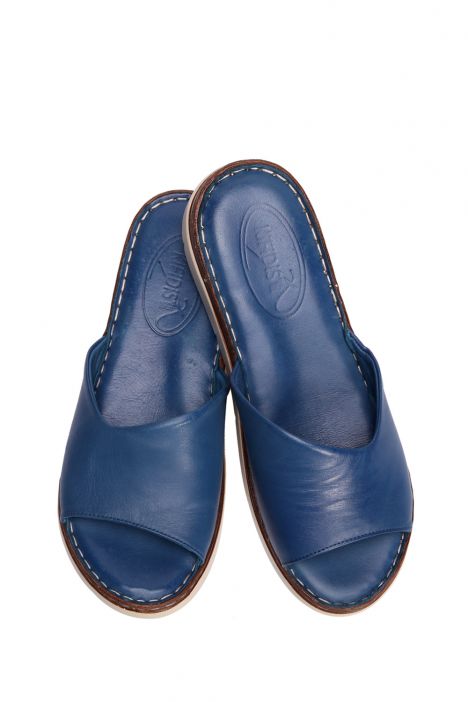 YIP811 Kifidis Handmade Kadın Deri Terlik 35-41 - BT Kot Mavi/Blue
