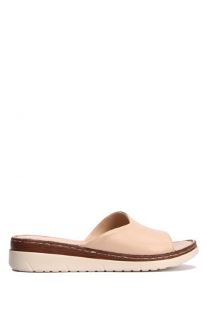 YIP811 Kifidis Handmade Kadın Deri Terlik 35-41 - BT Bej/Beige