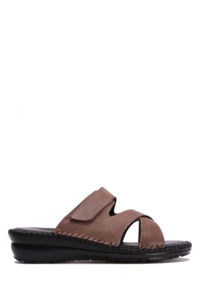 YIP97475 Kifidis Handmade Kadın Deri Terlik 35-41 Vizon Düz Deri