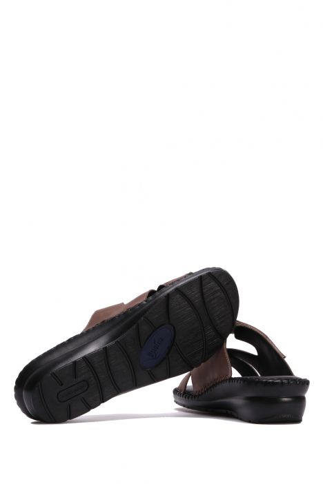 YIP97475 Kifidis Handmade Kadın Deri Terlik 35-41 Vizon Düz Deri