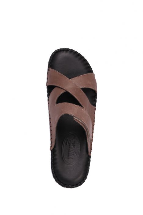 YIP97475 Kifidis Handmade Kadın Deri Terlik 35-41 Vizon Düz Deri