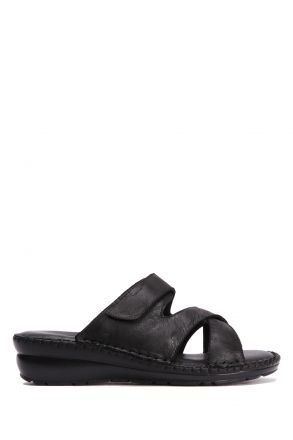 YIP97475 Kifidis Handmade Kadın Deri Terlik 35-41 Rafael Siyah